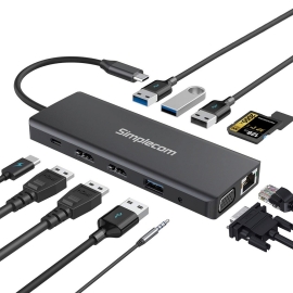 Simplecom CHN612 USB-C 12-in-1 Multiport Docking Station Dual HDMI + VGA Triple Display Gigabit LAN CHN612