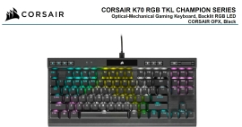 Corsair K70 RGB TKL OPX Silver RGB Mechanical Gaming Keyboard, Backlit RGB LED, CHERRY Keyswitches, Black. Champion Edition
