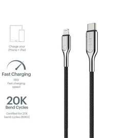 Cygnett Armoured Lightning to USB-C Cable (1M) - Black (CY2799PCCCL), Fast Charging (30W), Durable and Superior Scratch Resistance, MFi Certified
