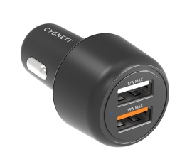 Cygnett CarPower 30W Dual Port Car Charger - Black (CY3680CYCCH), Dual Charging (2x USB-A), 18W (QC 3.0) Fast Charging, 3.6x Faster than Standard 5W