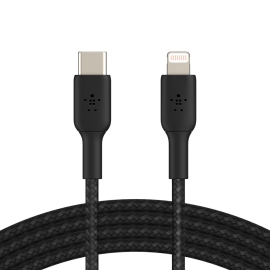 Belkin BoostCharge Braided Lightning to USB-C Cable (2m/6.6ft) - Black(CAA004bt2MBK),30W Fast Charge,480Mbps Data Transfer, 10,000+ bends Tested, 2YR. CAA004bt2MBK