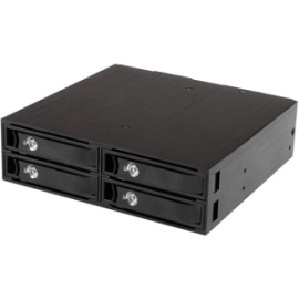 StarTech.com Drive Enclosure For 5.25" Sata/600, Serial Attached Scsi (Sas) - Serial Ata/600 Host Interface Internal - Black - 4 X Hdd Supported - 4 X SSD Supported - 4 X Total Bay - 4 X 2.5" Bay - Aluminium SATSASBP425