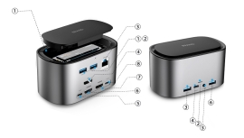 Docking Station: Aluminium 12-in-1 Triple Display Multifunctional USB-C Type-C (2x HDMI, 1x DP, 3x USB-C, 2x USB3.1 Gen1, 2x USB3.1 Gen2, 1x RJ45 Glan, 1x Audio & Mic, M.2 NVMe/M.2 Sata SSD Enclosure, USB-C: Pd 3.0 100W Max.) VL-UCTDMD