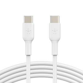 Belkin BoostCharge USB-C to USB-C Cable (2m/6.6ft) - White (CAB003bt2MWH), 60W Fast Charge, 480Mbps, 8,000+ bends tested, PVC Cable Jacket, 2YR. CAB003bt2MWH