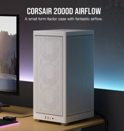 Corsair 2000D AIRFLOW, ITX MB, USB C, Mesh Panles - Support up to 8 Fans, Mini ITX Tower - White. Case, CC-9011245-WW