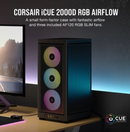 Corsair iCUE 2000D RGB AIRFLOW - Mesh Panels, USB-C, 3x AF120 RGB Slim Fans, ICUE, Mini ITX Tower - Black. Case, CC-9011246-WW