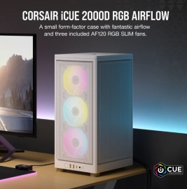 Corsair iCUE 2000D RGB AIRFLOW, Mesh Panels, USB-C, ICUE, 3x AF120 RGB Slim Fans, Mini ITX Tower - White. Case CC-9011247-WW