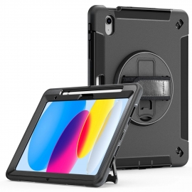 Pisen Rugged Samsung Galaxy Tab S6 Lite (10.4") Case Black - Built-in-Kickstand, Adjustable Hand Strap, Shoulder Strap, Pen Holder, DropProof HDTS6L