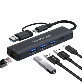 Simplecom CHN436 USB-C and USB-A to 4-Port USB HUB with Gigabit Ethernet Adapter CHN436