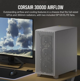 Corsair Carbide Series 3000D Solid Steel Front ATX Tempered Glass White, 2x 120mm Fans pre-installed. USB 3.0 x 2, Audio I/O. Case CC-9011252-WW