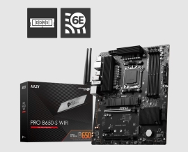 MSI PRO B650-S WIFI AMD AM5 ATX Motherboard, 4x DDR5 ~192GB, 2x PCI-E x16, 2x M.2, 4x SATA, 11x USB 3.2, 4x USB 2.0 PRO B650-S WIFI