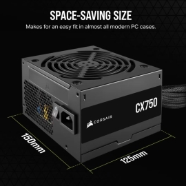 Corsair 750W CX Series, 80 PLUS Bronze Certified, Up to 88% Efficiency, Compact 125mm design easy fit and airflow, ATX PSU 2024 CP-9020279-AU