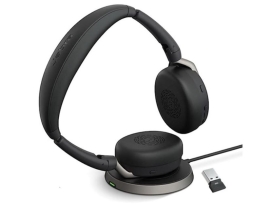 Jabra Evolve2 65 Flex UC Stereo Bluetooth Headset, Link380a USB-A Dongle & Wireless Charging Stand Included, Foldable Design, 2Yr Warranty 26699-989-989