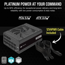 HX1200i ATX High Performance Platinum PSU, ICUE 2024. PCIe 5.0, ATX 3.0, 12VHPWR Cable included. CP-9020281-AU
