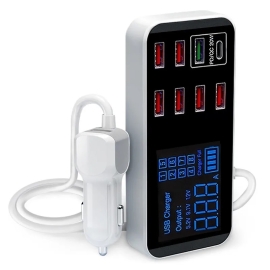 8-Port PD+QC3.0 Car Charger with LED Display
