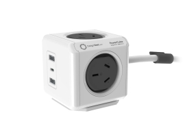 PowerCube 4 Power Outlet 2 USB A and 1 USB C 20W charging outlets | 1.5m Grey