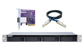 QNAP TL-R400S 4-bay 1U rackmount SATA JBOD expansion unit with a QXP-400eS-A1164 PCIe SATA host card and 1 SFF-8088 to SFF-8088 SAS/SATA 6Gb/2 Years WTY
