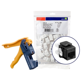 LEVITON | EXTREME™ Cat 6 QUICKPORT™ Jacks | Kitted with JackRapid™ Tool | 150 Pack Black - LE-61110-JE6