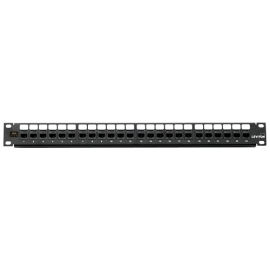 LEVITON | 1RU 24-Port Cat 6 Flat QUICKPORT™ Patch Panel *Cable Management Bar Included* | Black - LE-69270-U24
