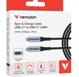 Verbatim Sync & Charge USB C to USB C 240W 40 Gbps Display 120 cm 31849