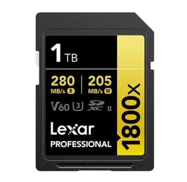 Lexar Professional 1800x 1TB SDXC™ UHS-II Card GOLD Series 1TB—C10, UHS-II(U3), V60, 1800x, up to 280MB/s read, 205MB/s write LSD1800001T-BNNNG