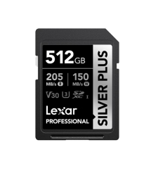 Lexar Professional SILVER PLUS 512GB SDXC™ UHS-I Card speeds of up to 205MB/s and 150MB/s and supports seamless recording of FULL-HD and 4K videos LSDSIPL512G-BNNNG