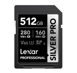 Lexar Professional SILVER PRO 512GB SDXC™ UHS-II Card 512GB—C10, UHS-II(U3), V60, Silver Pro, up to 280MB/s read, 160MB/s write LSDSIPR512G-BNNNG