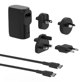 Belkin BoostCharge Hybrid Dual Port Wall Charger 25W + Power Bank 5K + Travel Adapter Kit - Black (BPZ003bt1MBK-B6),1x USB-C and 1x USB-A,Travel Ready BPZ003bt1MBK-B6
