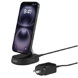 Belkin BoostCharge Pro Convertable Magnetic Wireless Charging Stand with Qi2 15W, Black(WIA008auBK), 20W Power Supply With USB - C Cable WIA008auBK