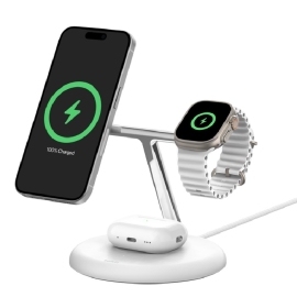 Belkin BoostCharge Pro 3-in-1 Magnetic Wireless Charging Stand with Qi2 15W White(WIZ023AUWH), 36W Power Supply With Attached USB-C Cable WIZ023AUWH
