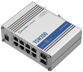Teltonika | TSW200 | 10 Port Industrial Unmanaged Switch with 8 Port PoE+ and 2 SFP slots ** PSU not included ** - TT.TSW200.DR