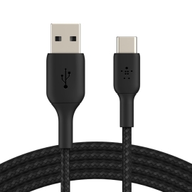 Belkin BoostCharge Braided USB-C to USB-A Cable (2m/6.6ft) - Black(CAB002BT2MBK),12W,480Mbps,10K+, Samsung Galaxy,iPad,MacBook,Google,OPPO,Nokia,2YR CAB002BT2MBK
