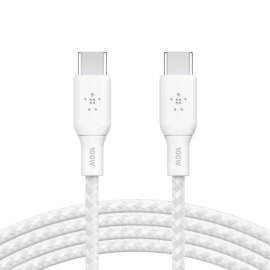 Belkin BoostCharge USB-C to USB-C Cable 3M - White (CAB014bt3MWH), 100W, 480Mbps,30K bend, Samsung Galaxy,iPad,MacBook,Google,OPPO,Nokia,2YR CAB014bt3MWH