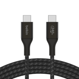 Belkin BoostCharge USB-C to USB-C Cable 2M - Black (CAB015bt2Mbk), 240W, 480Mbps, 30K bend, Samsung Galaxy,iPad,MacBook,Google,OPPO,Nokia,2YR CAB015bt2Mbk