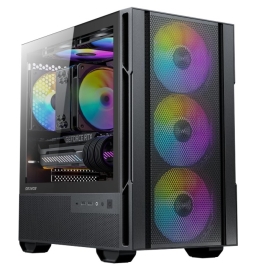 OKINO Cypres 3 ARGB Micro ATX Case, 4 × 120mm ARGB Non-PWM Case Fans Pre-Installed, MATX PC Case, Temper Glass Side Panel, with Type-C, Black CAO-CP3ARGB