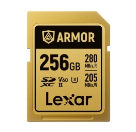 Lexar Professional ARMOR GOLD 256GB SDXC™ UHS-II Card up to 280MB/s read, up to 205MB/s write, Stainless steel, Rated IP68, 5-meter drop proof LSDAMGL256G-RNNNG
