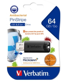 Verbatim 64GB Antibacterial Pinstripe USB 3.0 Drive (with Microban®) Black 66776
