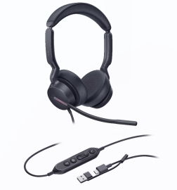 Yealink UH46 Dual Teams USB-C/A Microsoft Certified Teams USB Wired Headset 3-Noise-Canceling Microphones 35mm Speaker Busylight Leather Controller UH46-D-MS-CA