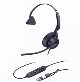 Yealink UH46 Mono Teams USB-C/A Microsoft Certified Teams USB Wired Headset 3-Noise-Canceling Microphones 35mm Speaker Busylight Leather Controller UH46-M-MS-CA
