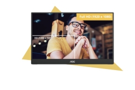 AOC 15.6inch FHD IPS 1920x1080 16:9, 800:1 Contrast 230 Nits 2x USB-C 1x Mini HDMI 2.0 1Wx2 Speakers Foldable Smart Cover VESA Mount Portable Monitor 16T20