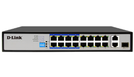 D-Link | DES-F1018P-E | 18 Port PoE Switch with 16 PoE Ports (8 Long Reach 250m) and 2 Gigabit Uplink Ports - DL.DES.F1018P.E