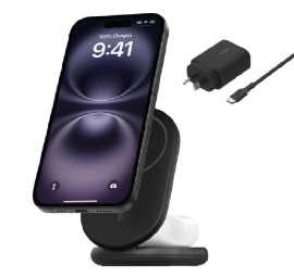 Belkin BoostCharge 2-in-1 Magnetic Foldable Qi2 Wireless Charger + 36W Wall Charger + USB-C Cable (1.5M) - Black (WIZ028auBK),15W, 2 Years Warranty WIZ028auBK