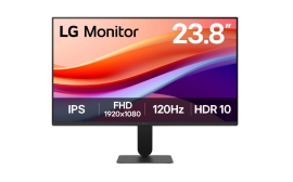LG 23.8" IPS Full HD Monitor, 1920x1080, 120Hz refresh rate, 5ms response, sRGB 99%, HDR10, and 178° wide viewing angles for smooth, vibrant visuals 24U411A-B.AAUQ
