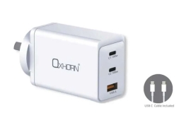 Just You PC Oxhorn Charger Accessories AC 100W GaN Type C fast Charger 3 Ports 2xUSB-C 1xUSB-A PD3.0 QC4.0+ PPS for Laptop/Mobile/Tablet/Other Device White NB-PD100S