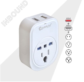 USP Sansai USB Travel Adaptor USB A + C 2xUSB Charging Outlets 100-240VAC 10A 2400W Compatible with plugs from many countries STV-907AC