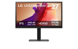 LG 27" IPS UHD 4K Monitor with 90% DCI-P3 and HDR10 support, 3840x2160, 300 nits, 5ms, Height/Pivot/Tilt/Swivel adjustable, 3-side borderless 27BA45U-B