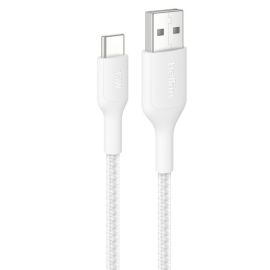 Belkin BoostCharge Pro Braided USB-C to USB-A Cable (1M) - White (CAB022fq1MWH), 3A/15W, 480Mbps, 350K+ Bends, Apple,USB-IF Certified,2 Years Warranty CAB022fq1MWH