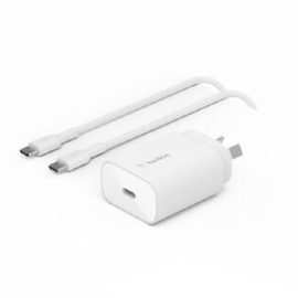 Belkin BoostCharge 25W USB-C Cubic Wall Charger + USB-C to USB-C Cable (1M) - White (WCA012au1MWH-B6), MFI-Certified, CEW $2500, 2 Years Warranty WCA012au1MWH-B6