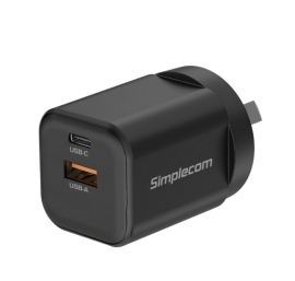 Simplecom CU235 Dual Port PD 35W Fast Wall Charger USB-C + USB-A for Phone Tablet CU235