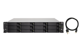 QNAP TL-R1200C-RP 12-bay rack expansion enclosure with hot-swappable HDD design, SATA 6Gbs, auto on/off with NAS power status
